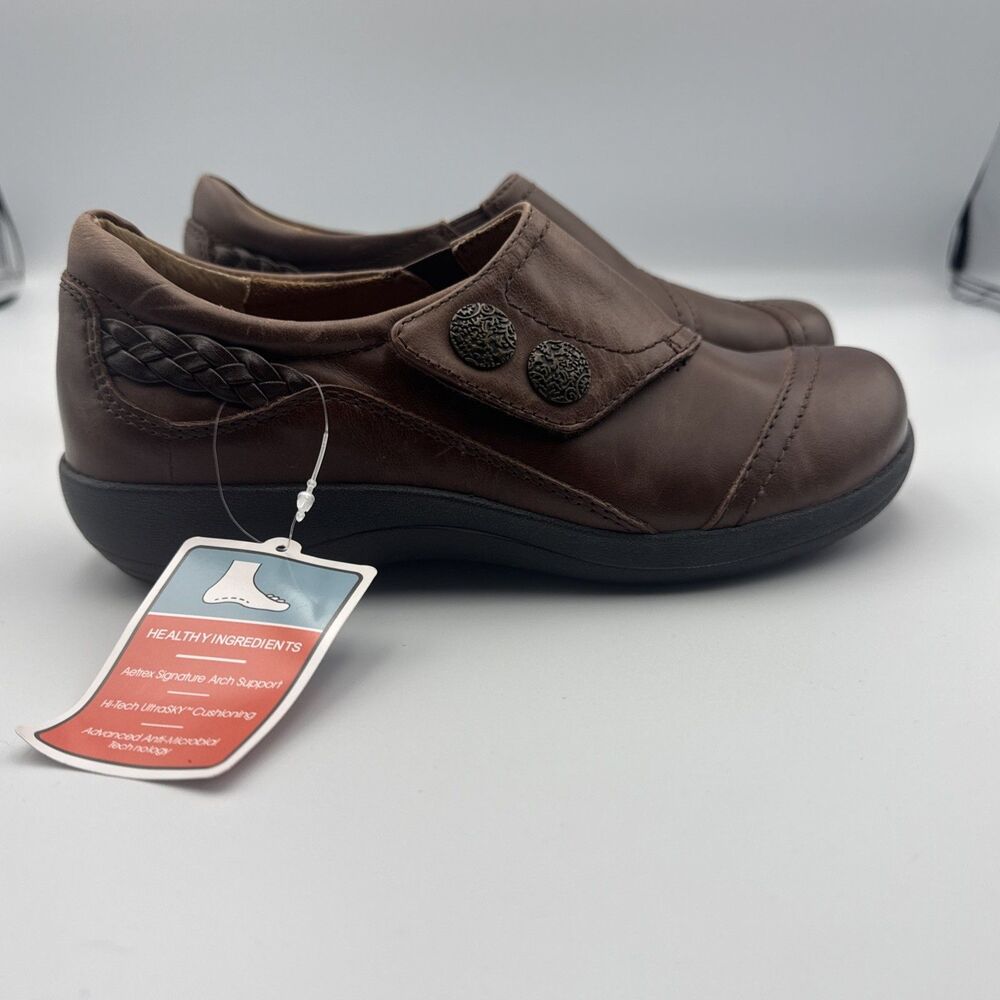 NEW Aetrex Karina Brown DM502 Leather Monk‎ Strap Casual Shoe ($140 ) US 5-5.5